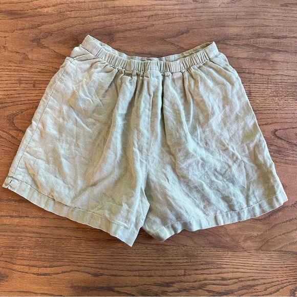 Eileen Fisher 100% Linen Shorts Pale Green Casual Women's Sz Medium Made in USA - Picture 5 of 8